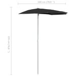 vidaXL Demi-parasol de jardin avec mât 180x90 cm Noir