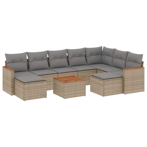 vidaXL Salon de jardin avec coussins 10 Pièces beige résine tressée