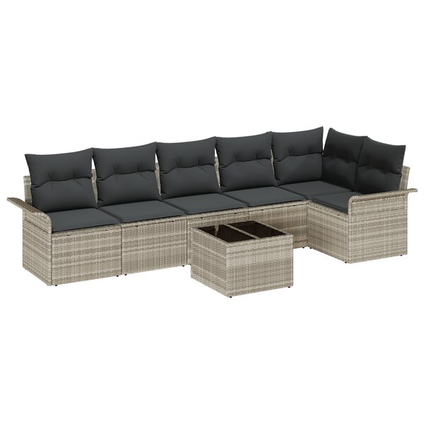 vidaXL Set de salon de jardin 7 pièces avec coussins - Rattan poly gris