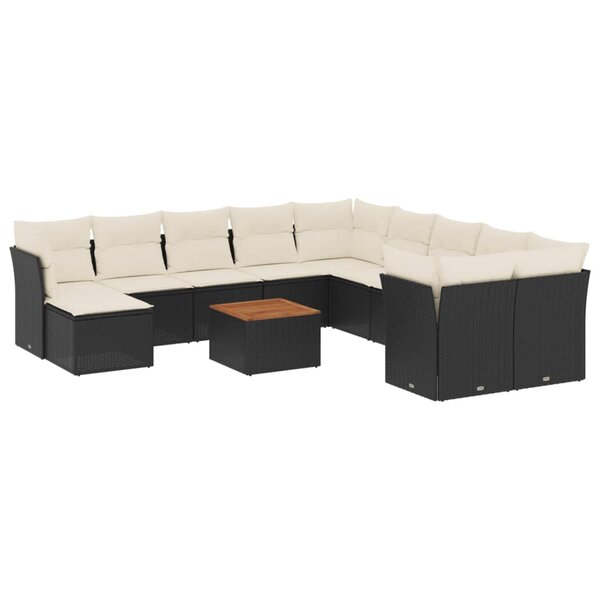 vidaXL Salon de jardin 12 Pièces avec coussins noir résine tressée