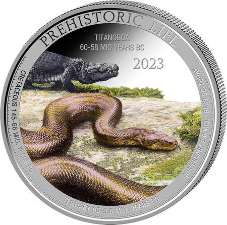 Pièce de monnaie en Argent 20 Francs g 31.1 (1 oz) Millésime 2023 Prehistoric Life Congo TITANOBOA