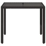 vidaXL Table de jardin dessus en verre Noir 90x90x75 cm Résine tressée