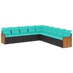 vidaXL Salon de jardin 9 Pièces avec coussins noir résine tressée