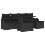 vidaXL Ensemble de canapé de jardin avec coussin 6 Pièces Noir Poly rotin