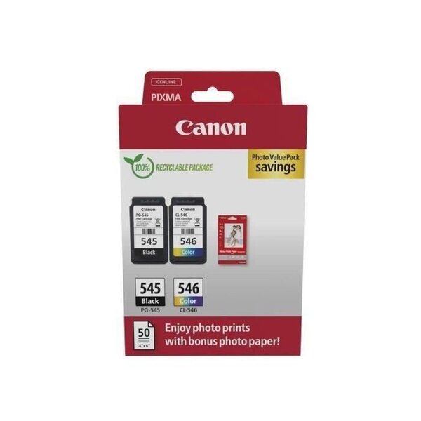 Pack de 2 cartouches d'encre  + Papier Photo Noir et couleurs Marque Canon (8287B008)