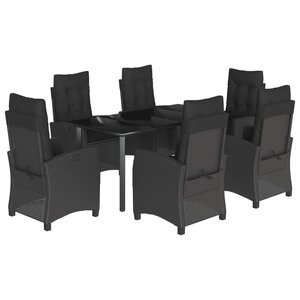 vidaXL Ensemble à manger de jardin coussins 7Pièces Noir Résine tressée
