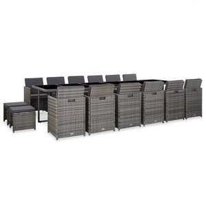 vidaXL Ensemble de salle à manger d'extérieur et coussins 17 Pièces Gris