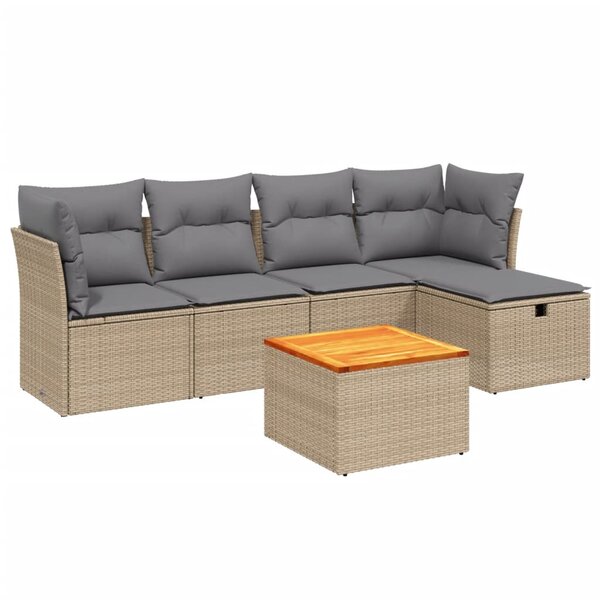 vidaXL Salon de jardin avec coussins 6Pièces mélange beige résine tressée