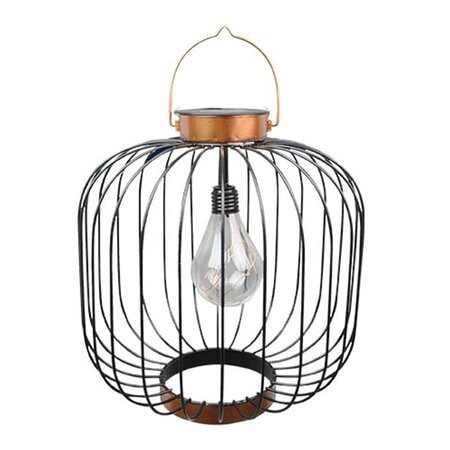 Lanterne solaire cage coco noir métal h35cm