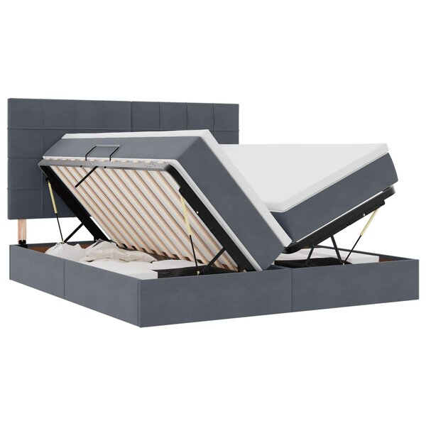 vidaXL Lit de Rangement avec matelas Gris foncé 200 x 200 cm Velours