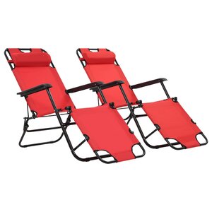 vidaXL Chaises longues pliables 2 Pièces avec repose-pied Acier Rouge