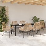 vidaXL Ensemble de Salle à Manger de Jardin 7 Pièces avec Coussins Marron en Rattan Poly