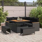 vidaXL Ensemble de canapé de jardin avec coussin 8 Pièces Noir Poly rotin