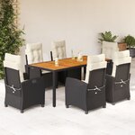 vidaXL Ensemble à manger de jardin coussins 7Pièces Noir Résine tressée
