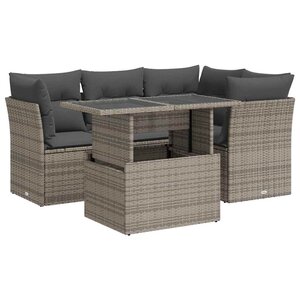 vidaXL Salon de jardin 5 Pièces avec coussins gris résine tressée
