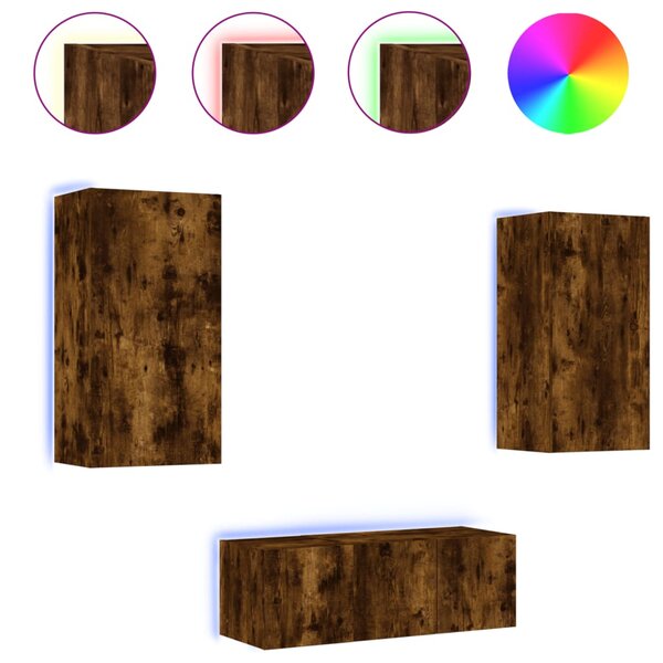 vidaXL Unités murales TV avec LED 4 Pièces chêne fumé bois d'ingénierie