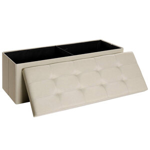 Banc coffre de rangement 110 x 38 x 38 cm pouf pliable grand pour 3 personnes tissu en lin beige 12_0004123