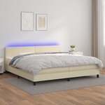 vidaXL Sommier à lattes de lit avec matelas et LED Crème 200x200 cm