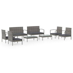 vidaXL Salon de jardin 8 Pièces avec coussins résine tressée gris