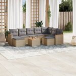 vidaXL Salon de jardin et coussins 10 Pièces mélange beige résine tressée