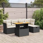 vidaXL Salon de jardin 6 Pièces avec coussins noir résine tressée acacia
