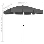 vidaXL Parasol de plage anthracite 200x125 cm