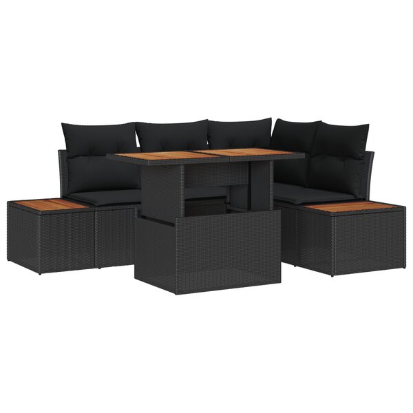 vidaXL Ensemble de Salle à Manger de Jardin 5 Pièces avec Coussins Noir Poly Rotin Acacia