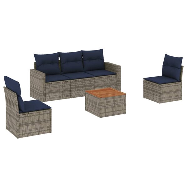 vidaXL Salon de jardin 6 Pièces avec coussins gris résine tressée
