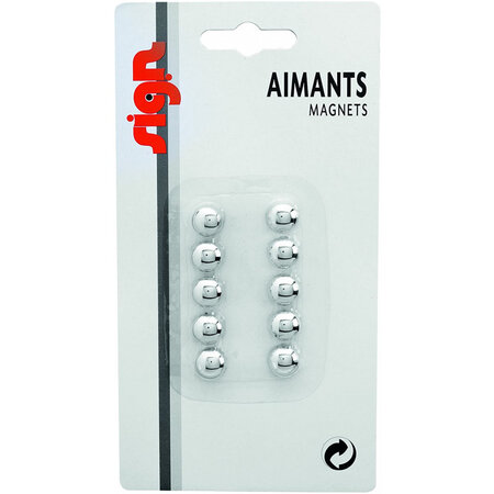 Lot de 10 aimants ronds diamètre de 9 mm - argent - sign