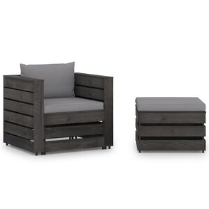 vidaXL Salon de jardin 2 Pièces avec coussins Bois imprégné de gris
