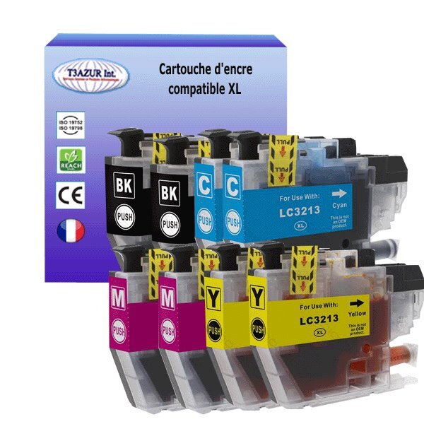T3AZUR Lot de 8 Cartouches compatibles avec Brother LC3213 XL pour Brother DCP-J497DW  DCP-J572DW  DCP-J772DNW  DCP-J772DW  DCP-J774DW