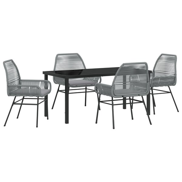 vidaXL Ensemble de salle à manger de jardin 5 pièces avec des coussins gris en poly rattan.