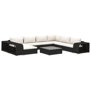 Salon de jardin meuble d'extérieur ensemble de mobilier 10 pièces avec coussins résine tressée noir 02_0015186