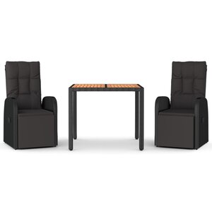 vidaXL Ensemble à manger de jardin 3 Pièces Noir Poly rotin et acacia