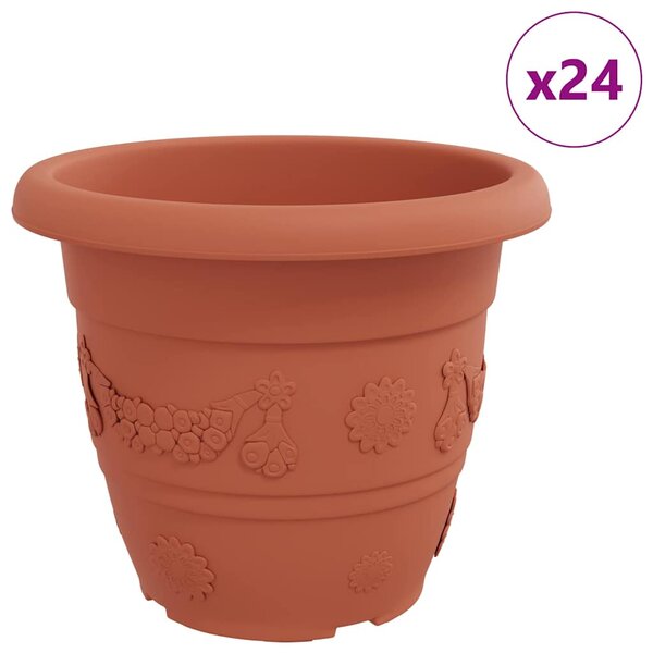 vidaXL Pot à fleurs rond 24 Pièces Rouge brique Ø 34 x 28 cm Plastique