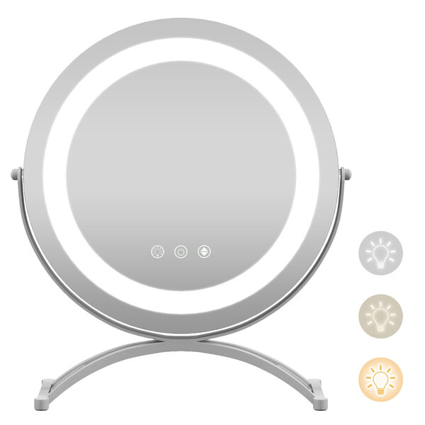 Miroir maquillage rond 30 cm rotation 360° éclairage réglable stylé finition mate en métal blanc 20_0012858