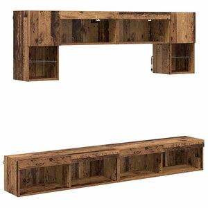 vidaXL Unités murales TV avec LED 6 Pièces Bois Ancien Bois d'ingénierie