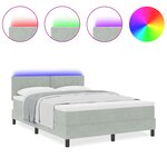Lit Box Spring vidaXL avec Matelas et Lumière LED Gris clair 160x200 cm Velours