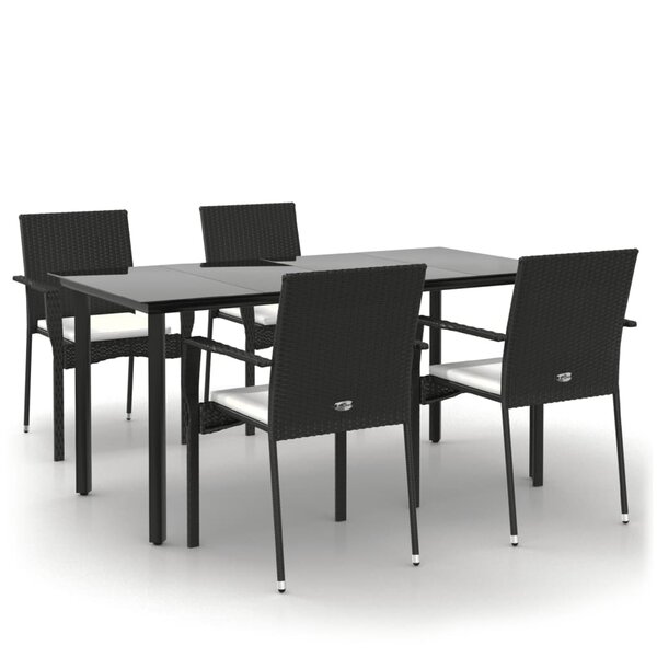 vidaXL Ensemble à manger de jardin coussins 5Pièces Noir Résine tressée