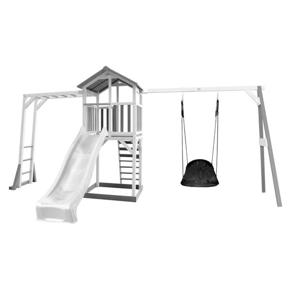 AXI Structure de jeu Beach Tower Blanc Gris cadre escalade balancoire Nid ovale Roxy toboggan Blanc