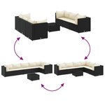 vidaXL Salon de jardin 7 Pièces avec coussins Noir Résine tressée