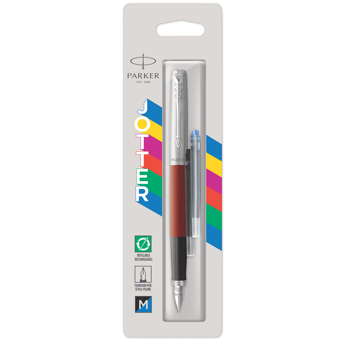 Stylo-Plume Parker Jotter CT - Pointe Moyenne Acier - Encre Bleue - Iconique