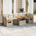 vidaXL Salon de jardin avec coussins 8 Pièces beige résine tressée acacia