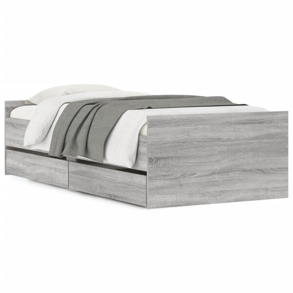 vidaXL Cadre de lit avec tiroirs sans matelas sonoma gris 100x200 cm
