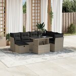 vidaXL Salon de jardin 8 Pièces avec coussins gris clair résine tressée