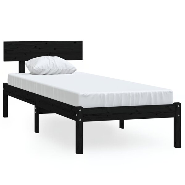 vidaXL Cadre de lit sans matelas noir bois massif 90x200 cm