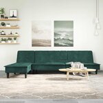 vidaXL Canapé-lit en forme de L vert foncé 255x140x70 cm velours