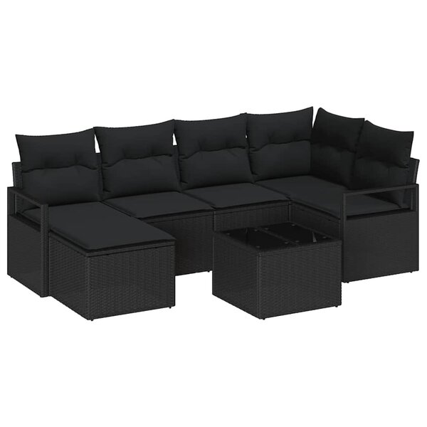 vidaXL Ensemble de Canapés avec coussin 7 Pièces Noir polyrotin
