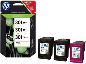 Pack 3 cartouches d'encre hp 301 (2 x noir - 1x cyan  magenta  jaune)