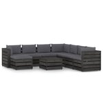 vidaXL Salon de jardin 9 Pièces avec coussins Bois imprégné de gris